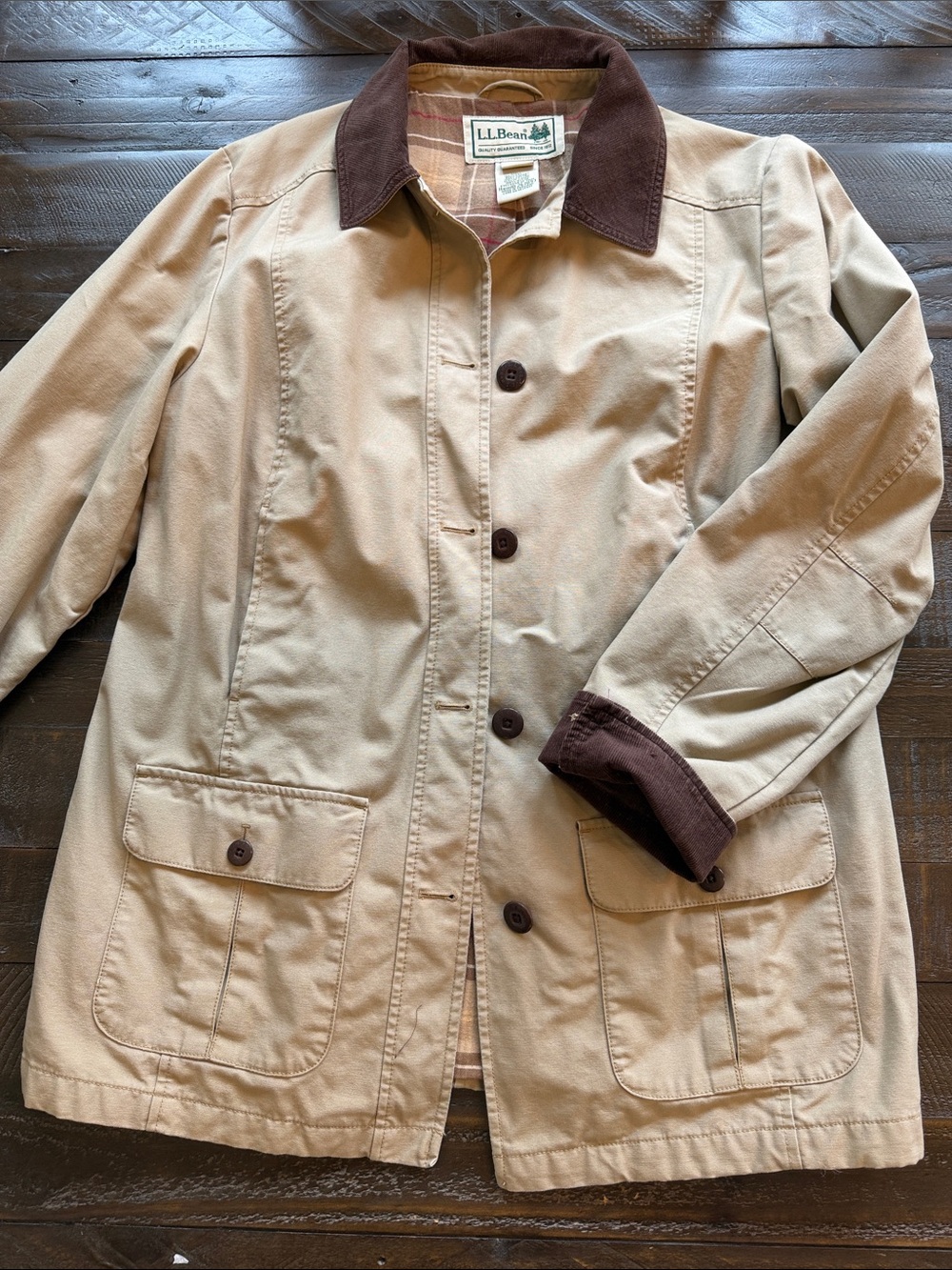 Vintage L.L. Bean Barn Jacket/Chore Coat with Brown Corduroy Collar & Cuffs